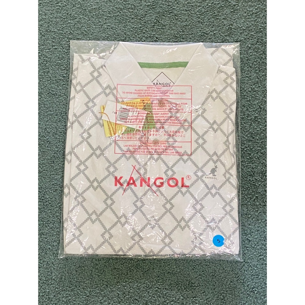 Kangol Golf Mens SMALL Argyle Tex Polo Shirt White Grey K1550PJ UV Protection